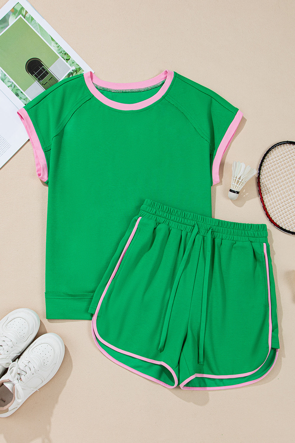 Emma, Bright Green Tee and Shorts Set