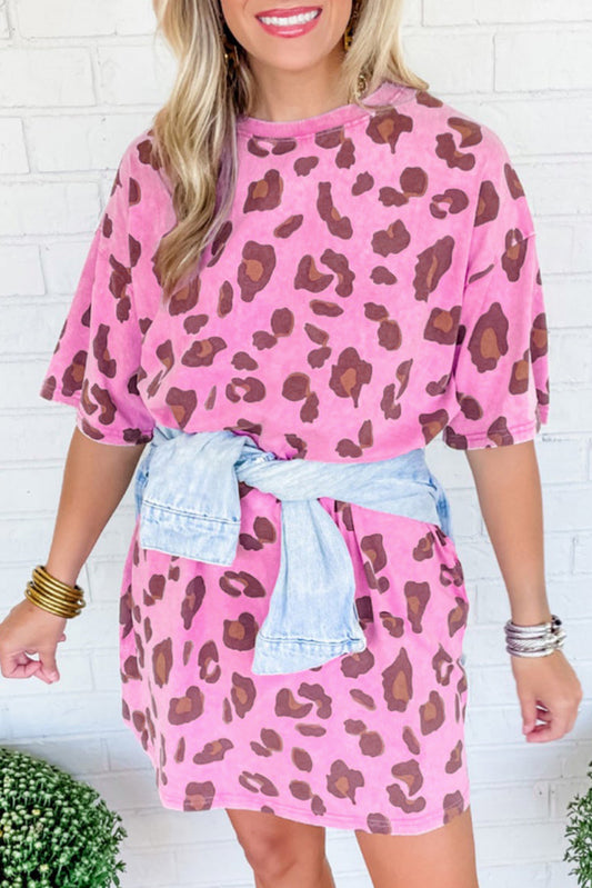 Tessa, Pink Leopard T Shirt Mini Dress