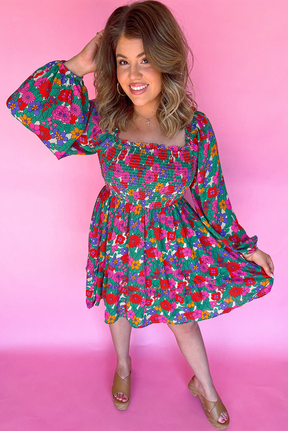 Zoe, Plus Size Floral Shirred Mini Dress