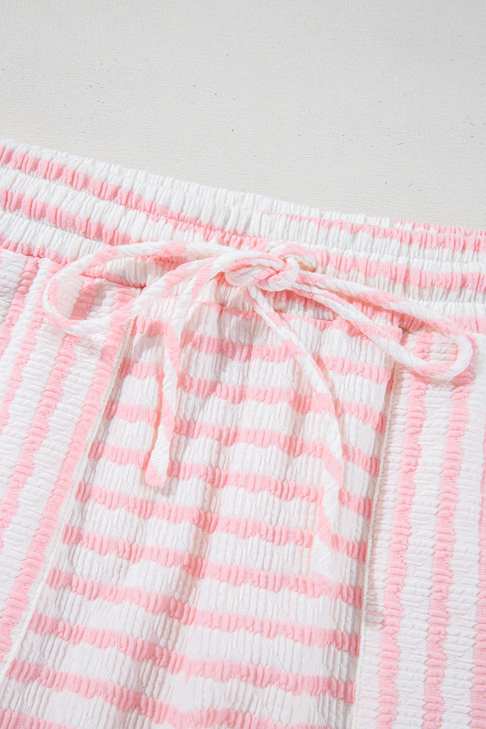 Madison, Pink Striped Print Short Sleeve Top and Pocket Shorts Set