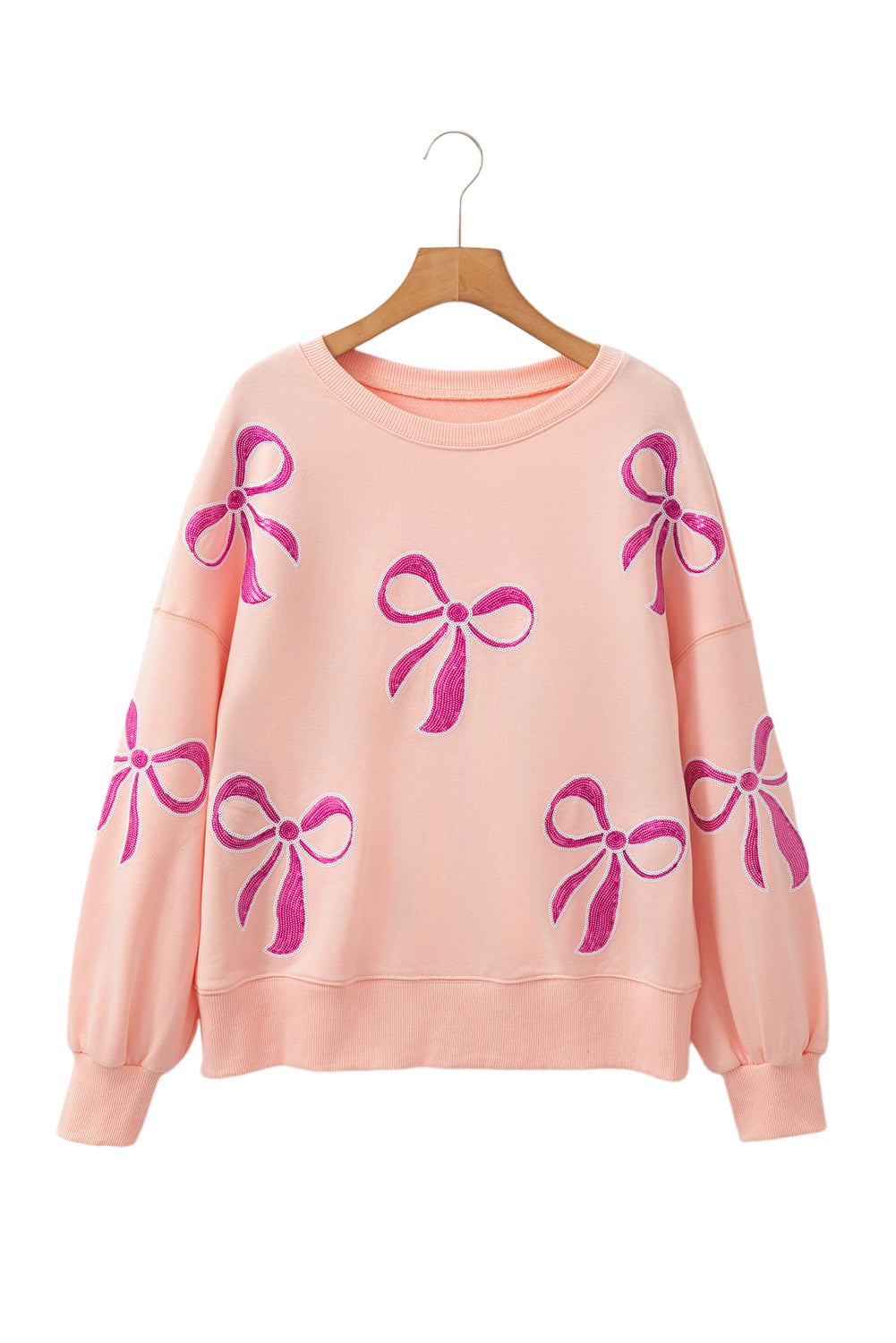 Sequin Bow Drop Shoulder Oversized Sweatshirt