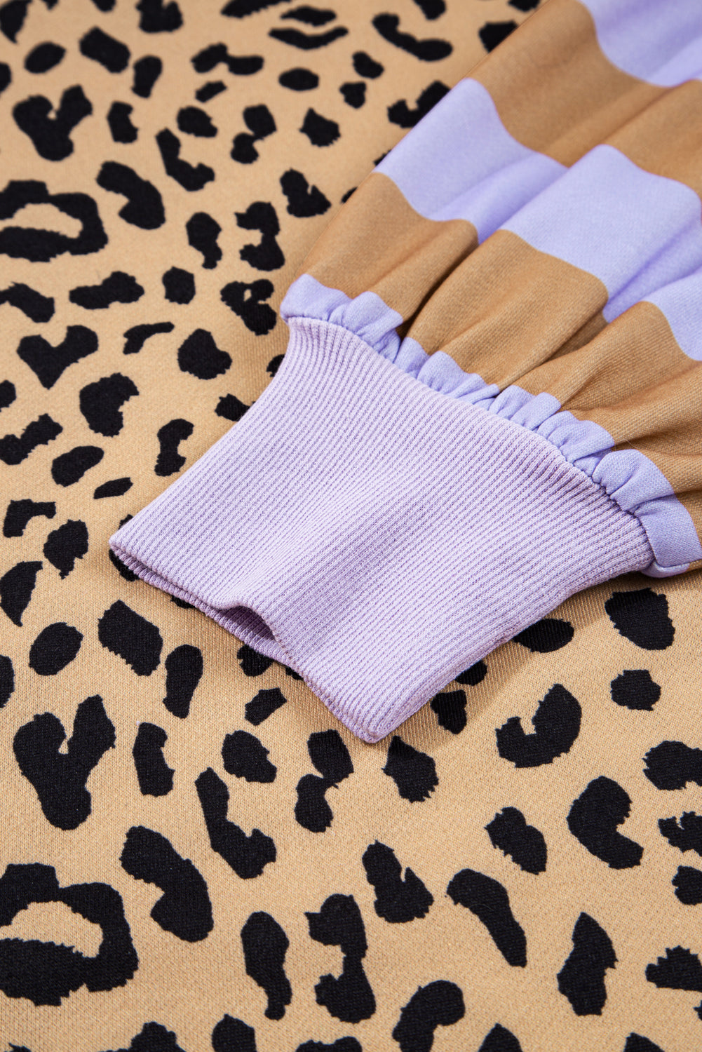 Striped Leopard Colorblock Side Slits Sweatshirt
