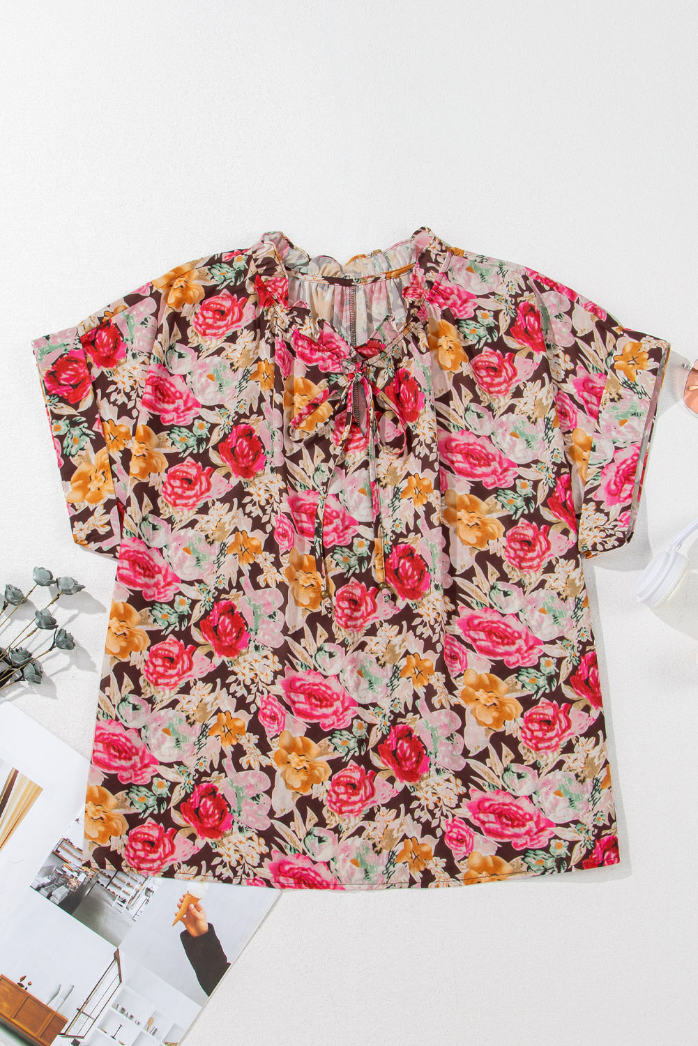 Kylie, Print Short Sleeve Boho Blouse