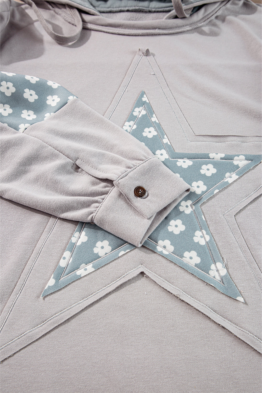 Alison, Floral Patchwork Star Pattern Drawstring Hoodie