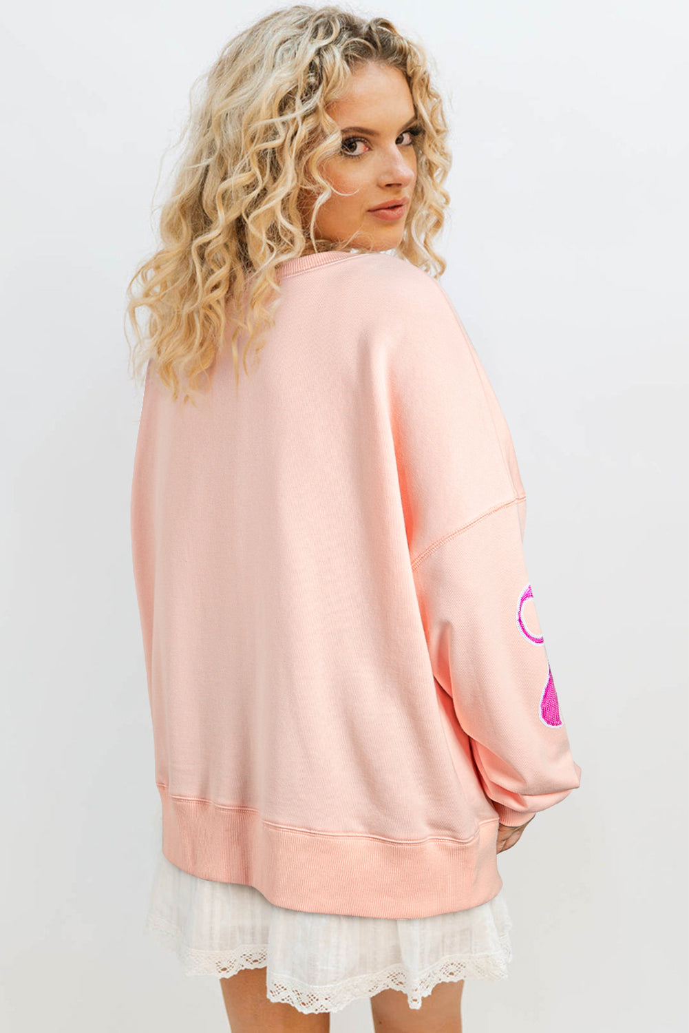 Sequin Bow Drop Shoulder Oversized Sweatshirt