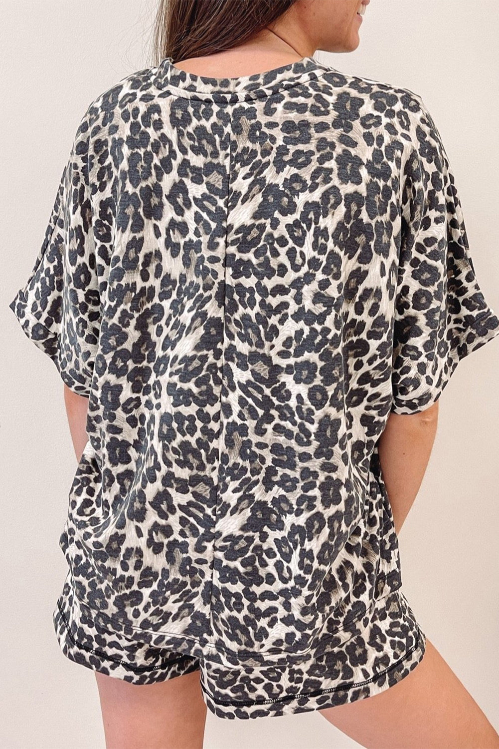 Leopard Print Tee and Shorts Pajama Set