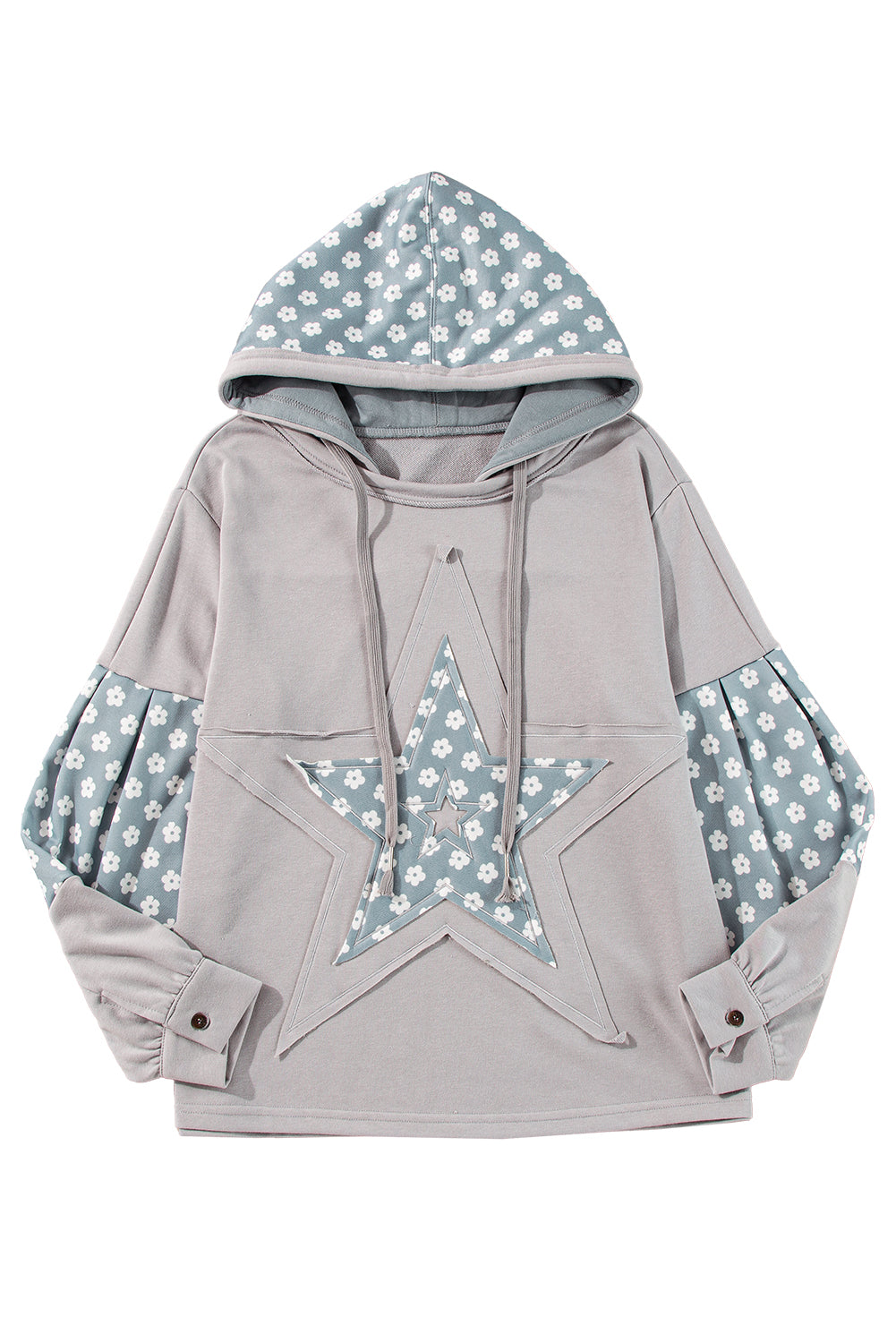 Alison, Floral Patchwork Star Pattern Drawstring Hoodie