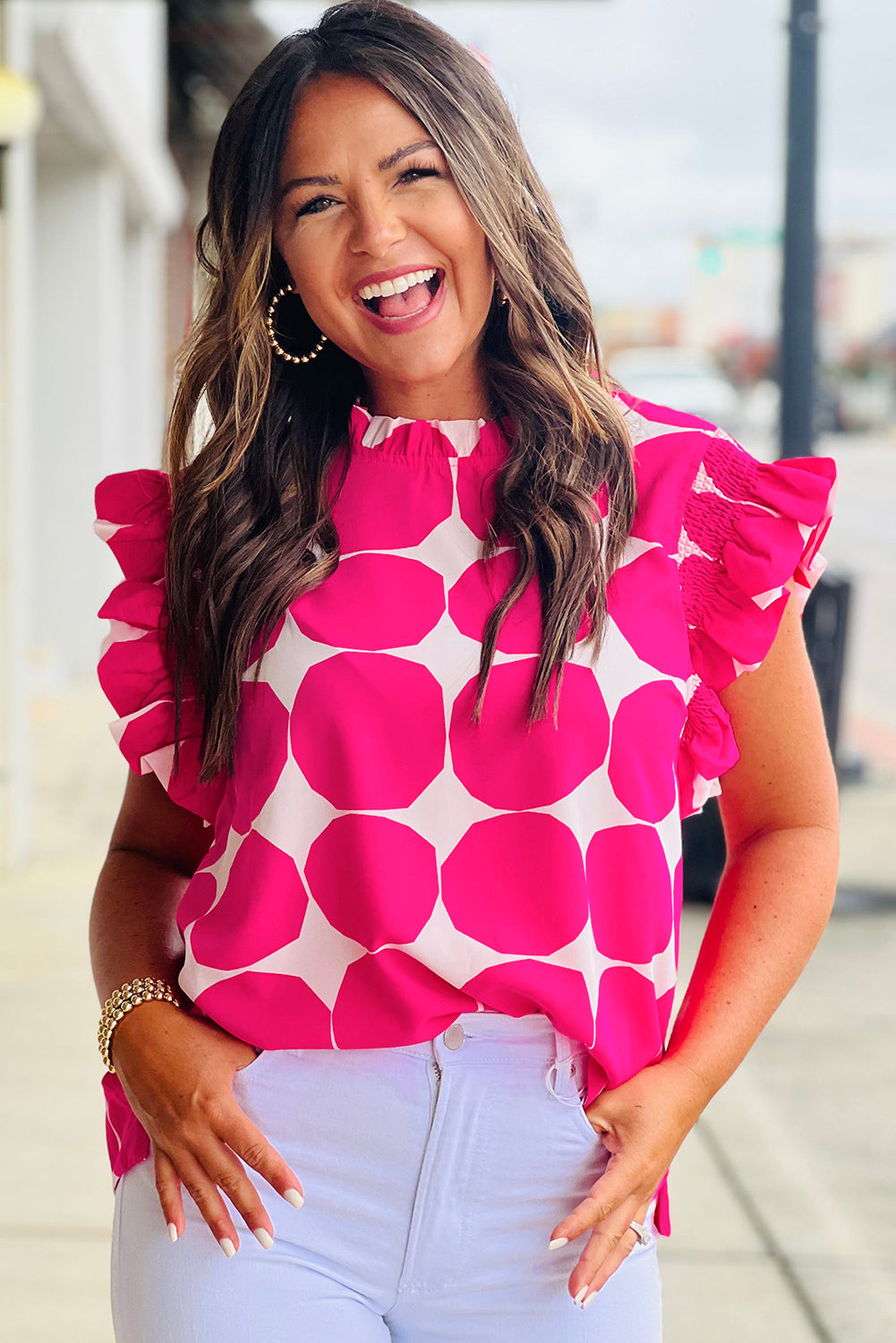 Finley, Polka Dot Flutter Sleeve Top