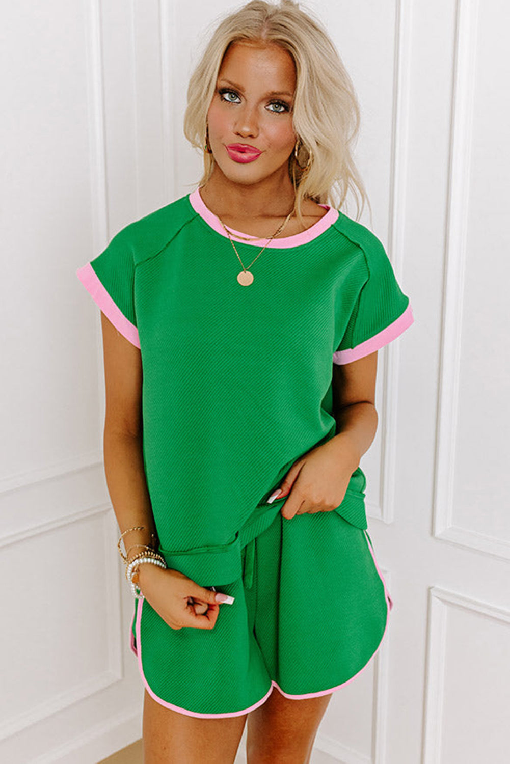 Emma, Bright Green Tee and Shorts Set