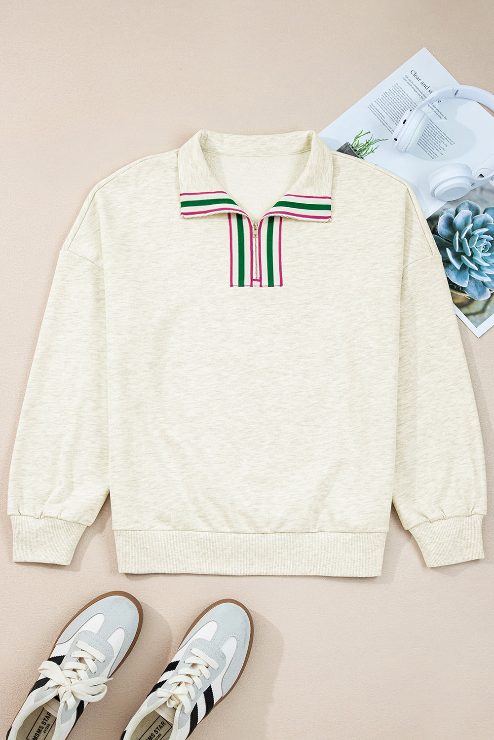Pop of Color Collared Patchwork Pullover Sweatshirt
