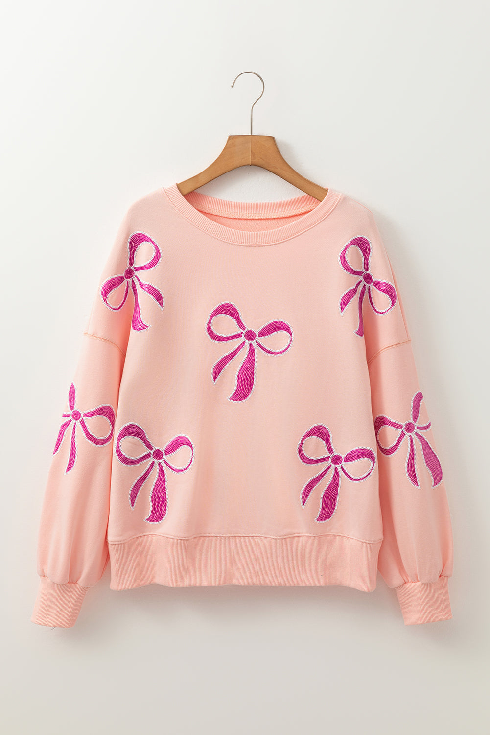 Sequin Bow Drop Shoulder Oversized Sweatshirt