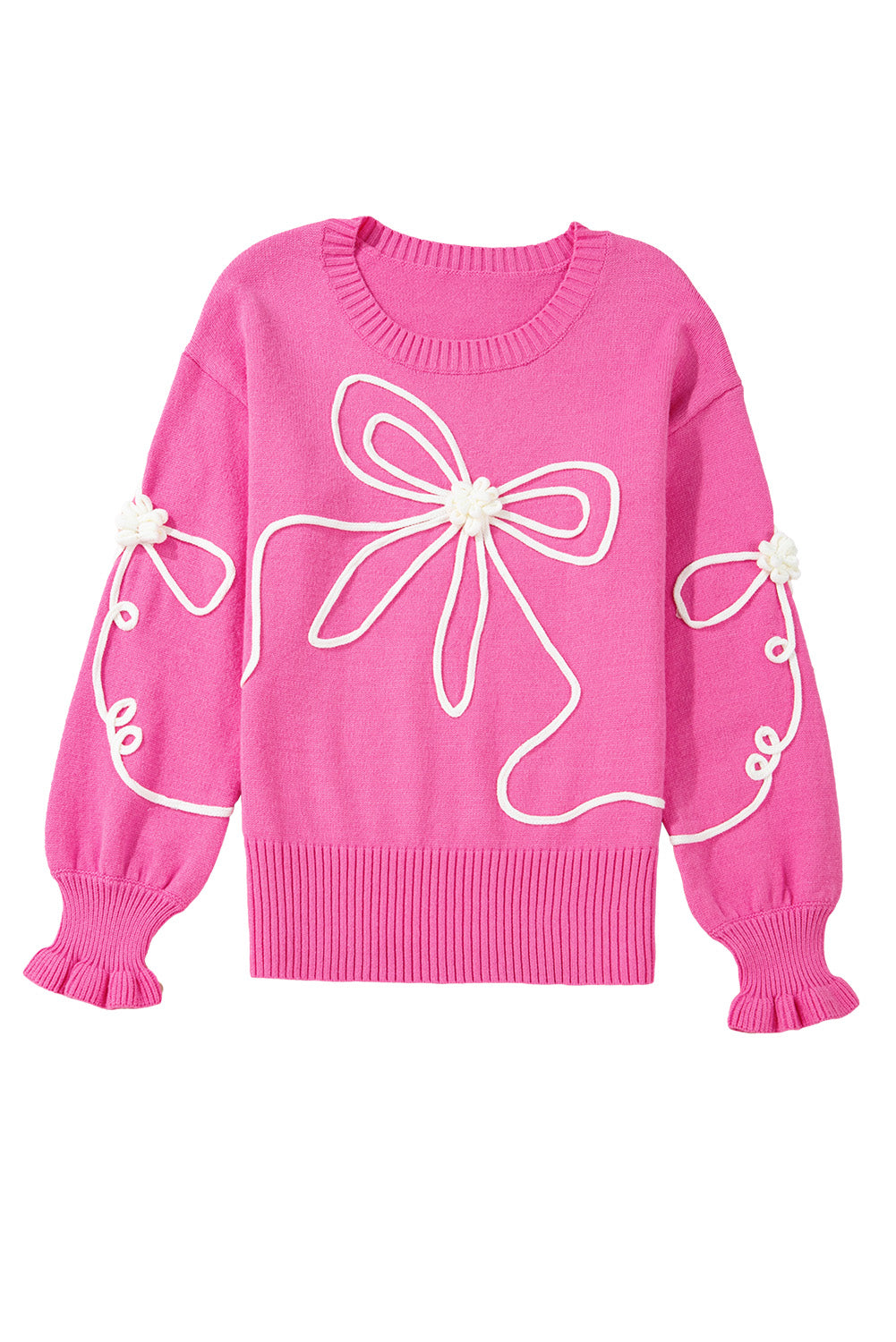 Anna, Bright Pink Sweet Bow Knit Sweater