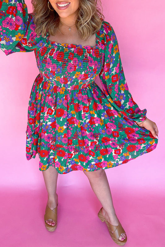 Zoe, Plus Size Floral Shirred Mini Dress