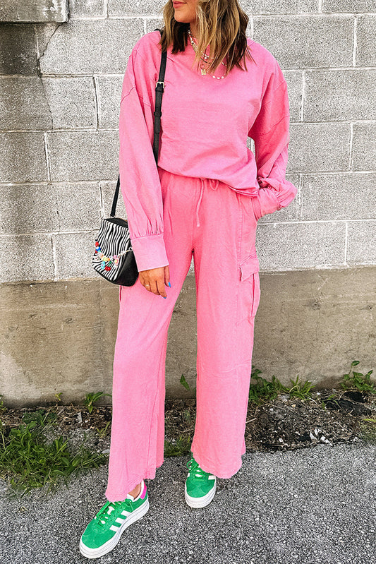 Pink Pullover and Wide Leg Cargo Pants Set