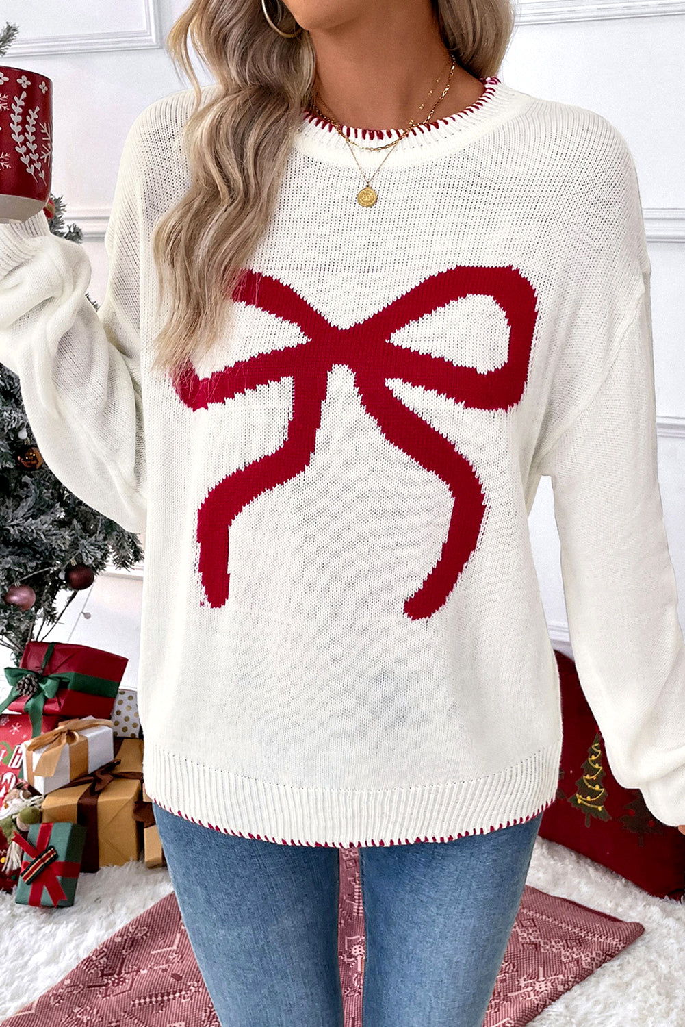 Sweet Bow Long Sleeve Knit Sweater