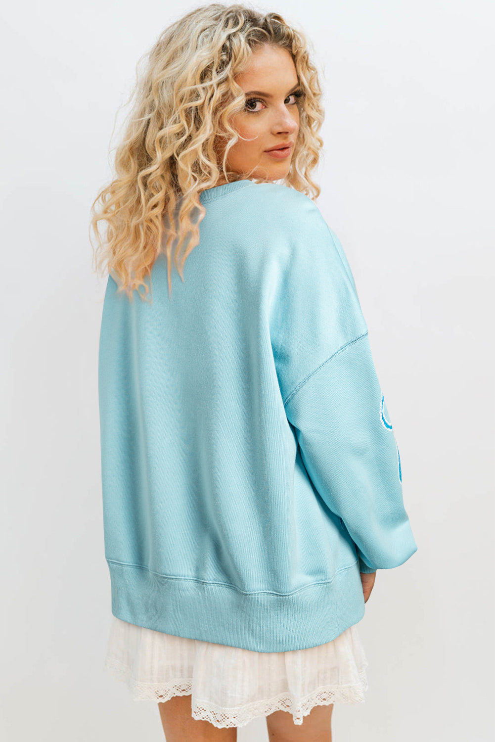 Sequin Bow Drop Shoulder Oversized Sweatshirt