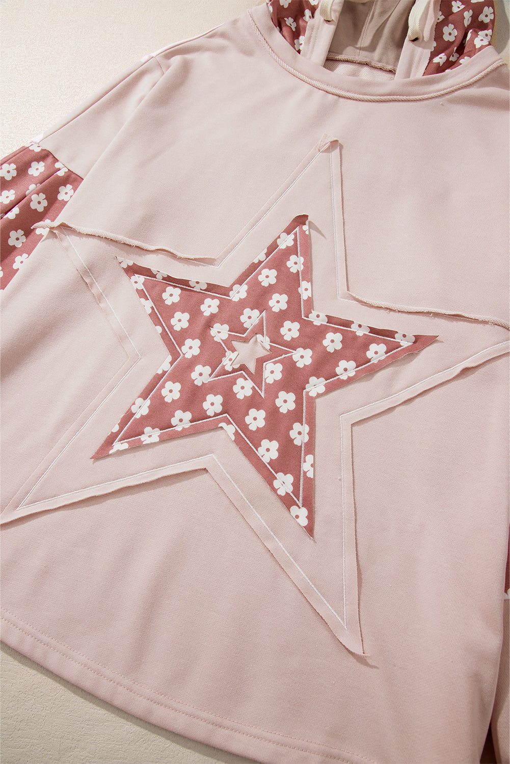 Alison, Floral Patchwork Star Pattern Drawstring Hoodie