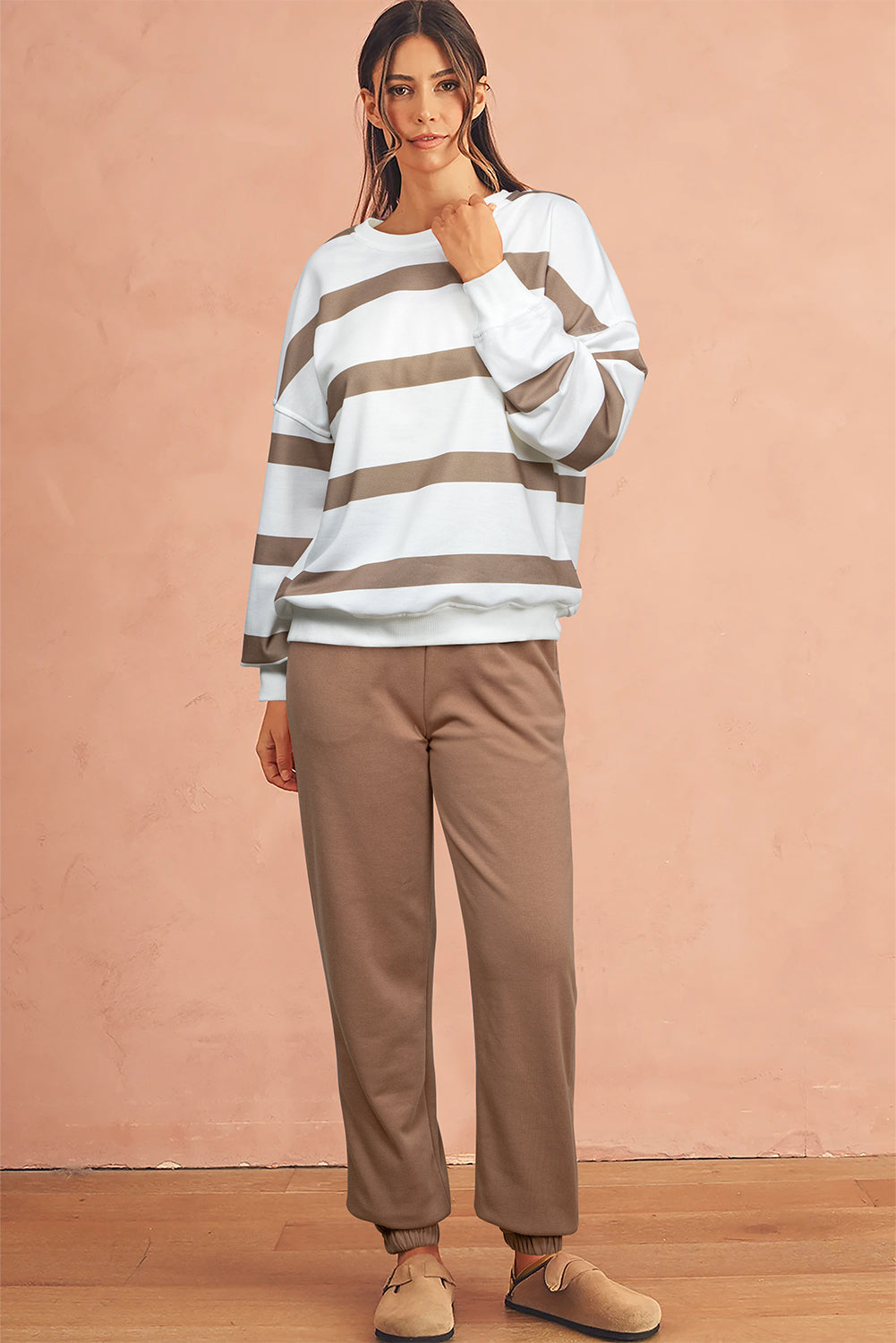 Beatrice, Striped Drop Shoulder Pullover and Joggers Set