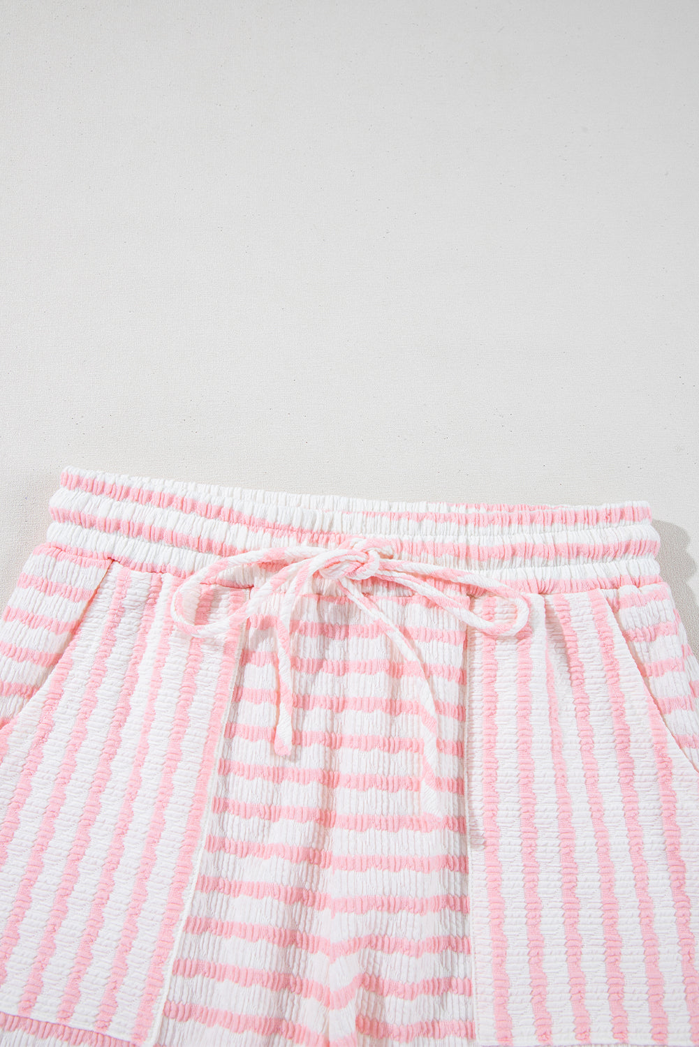 Madison, Pink Striped Print Short Sleeve Top and Pocket Shorts Set